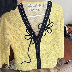 Yellow Lace Cardigan Anthropologie Flower details